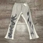 Grey Hellstar Flame Graphics Flared Trousers