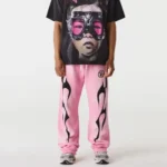 Pink Hellstar Records Flame Sweatpants Front