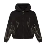 Black Hellstar Studios Studded Flame Zip-Up Hoodie
