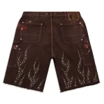 Brown Hellstar Studded Denim Shorts Back