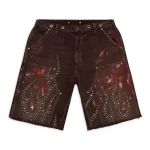 Brown Hellstar Studded Denim Shorts
