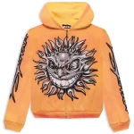 Orange Hellstar Sun Zip-Up Hoodie